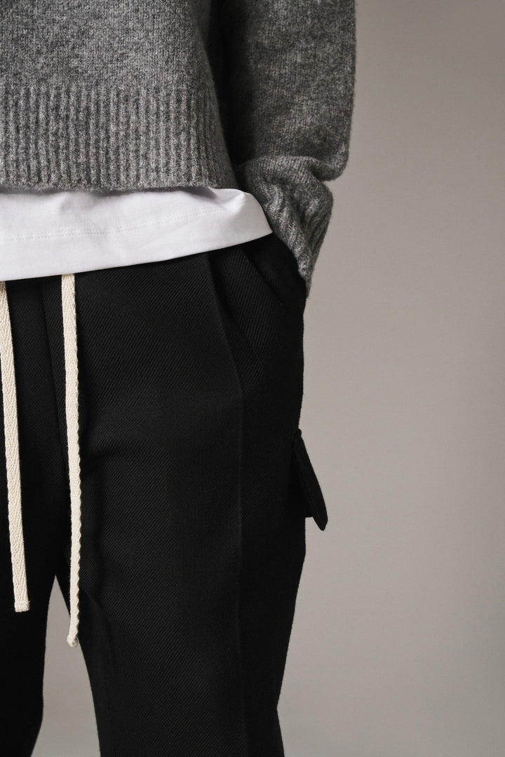 PLEATED WIDE LEG WOOL BLEND TROUSERS