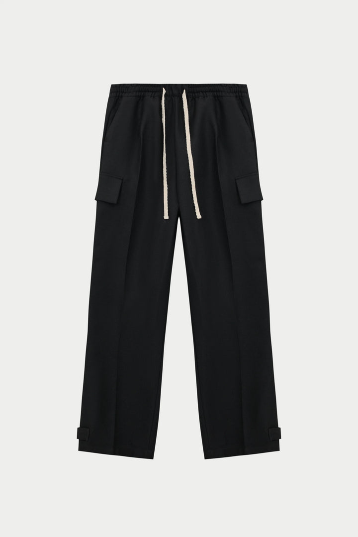 PLEATED WIDE LEG WOOL BLEND TROUSERS