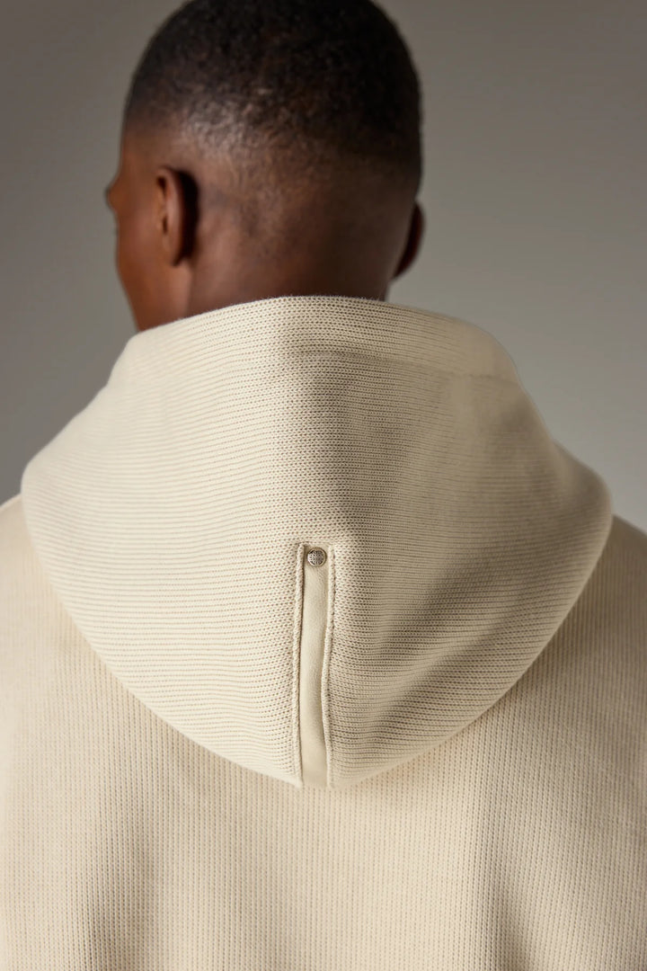 KNIT CONTRAST BINDING ZIP THROUGH HOODIE BEIGE