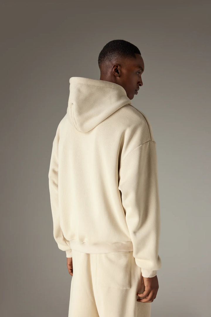 KNIT CONTRAST BINDING ZIP THROUGH HOODIE BEIGE