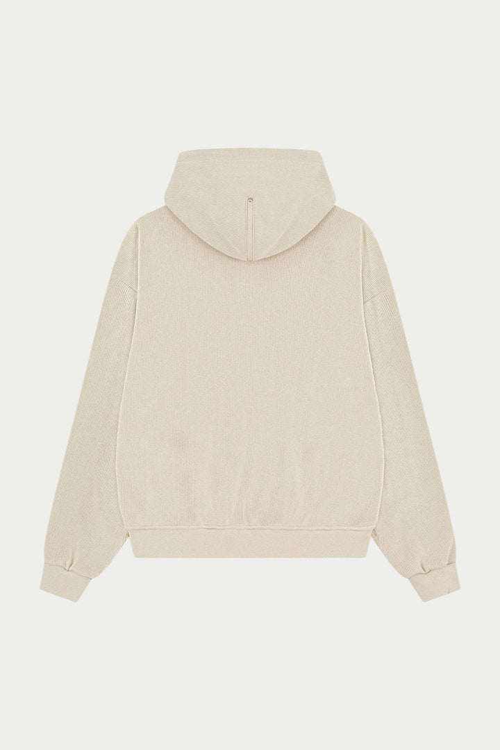 KNIT CONTRAST BINDING ZIP THROUGH HOODIE BEIGE