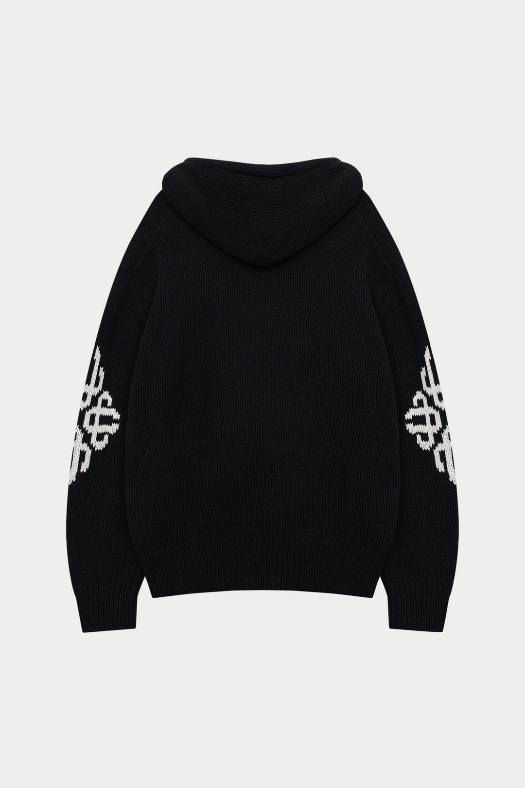 CHUNKY KNIT EMBLEM ZIP THROUGH HOODIE BLACK