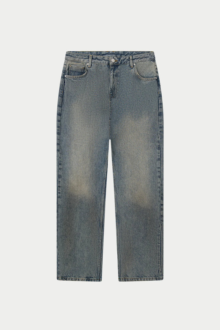 VINTAGE WASHED EMBLEM STRAIGHT LEG JEANS BLUE WASH