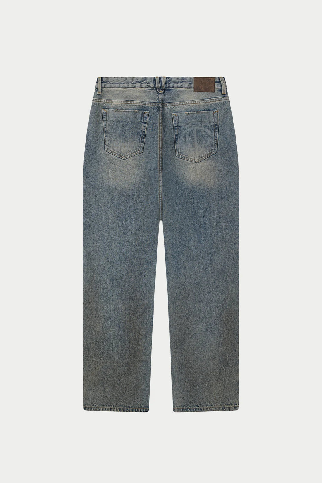 VINTAGE WASHED EMBLEM STRAIGHT LEG JEANS BLUE WASH