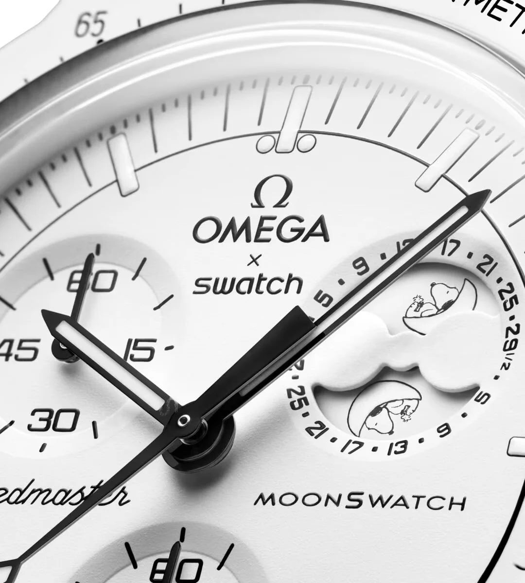 SWATCH X OMEGA BIOCERAMIC MOONSWATCH MISSION TO MOONPHASE SNOOPY SO33W700 שעון אומגה בשיתוף פעולה עם סווטש