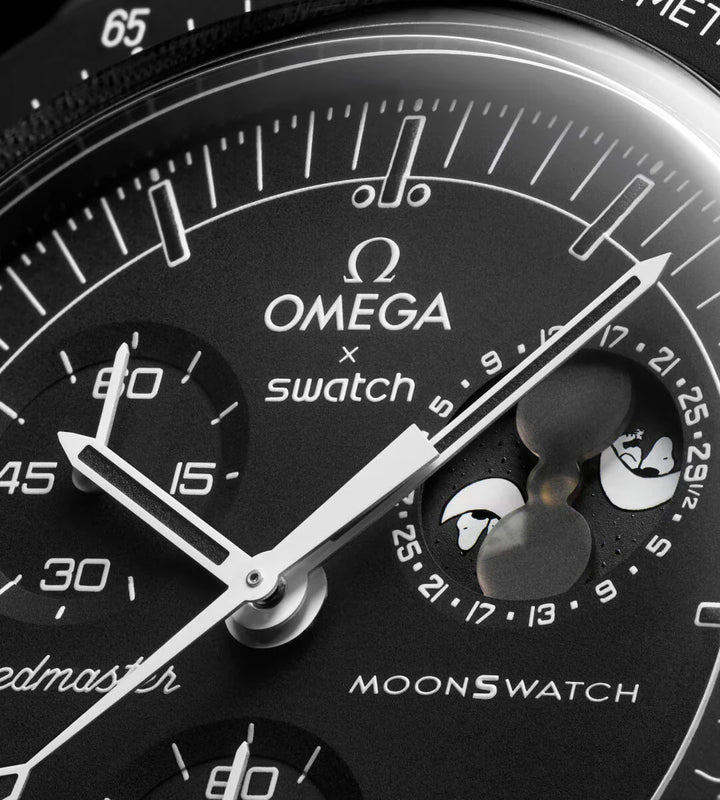 SWATCH X OMEGA BIOCERAMIC MOONSWATCH MISSION TO MOONPHASE SNOOPY BLACK שעון אומגה בשיתוף פעולה עם סווטש