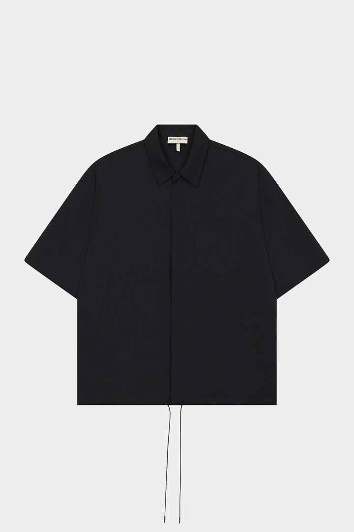 NYLON DRAWCORD SHIRT - BLACK