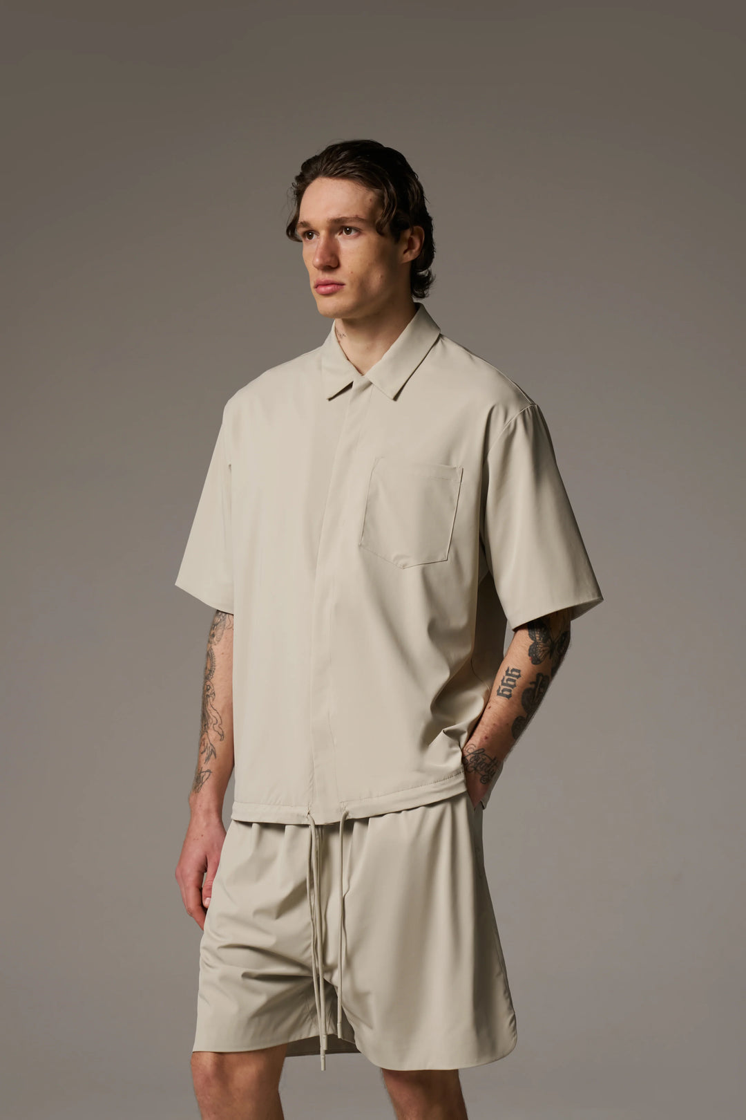 NYLON DRAWCORD SHIRT - GREY