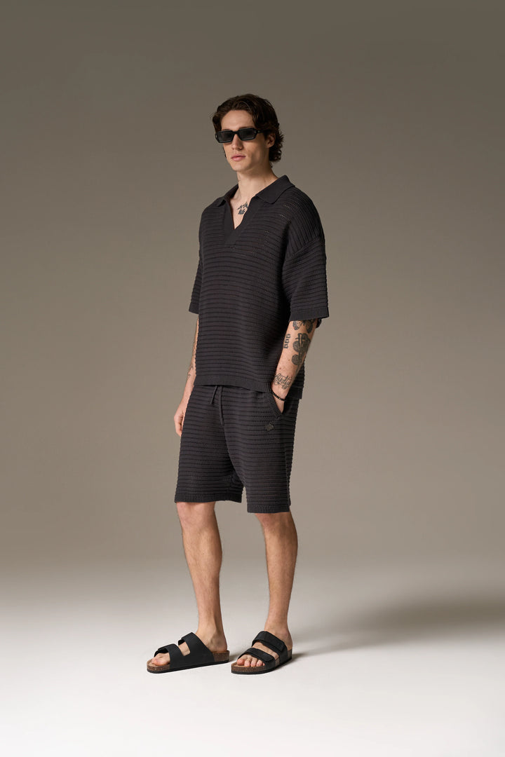 KNITTED SHORTS CHARCOAL