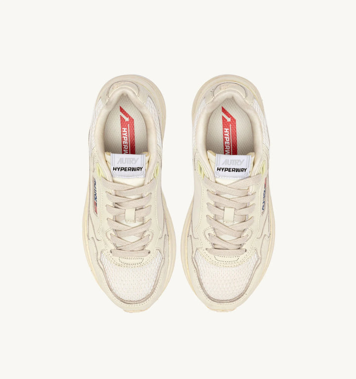 AUTRY HYPERWAY SNEAKERS IN WHISPER WHITE LAMINATED LEATHER AND MESH