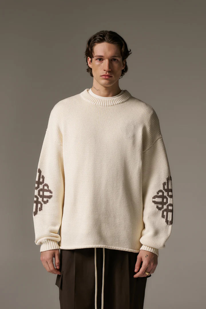 CHUNKY KNIT EMBLEM JUMPER OFF WHITE
