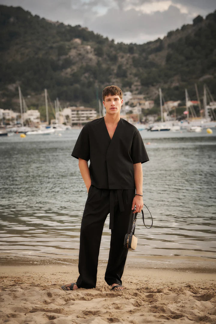 SMART TIE BELTED TROUSERS BLACK