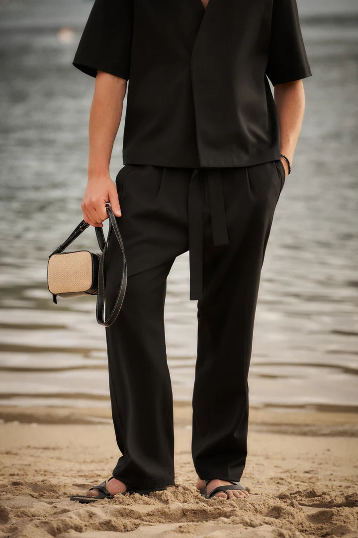 SMART TIE BELTED TROUSERS BLACK