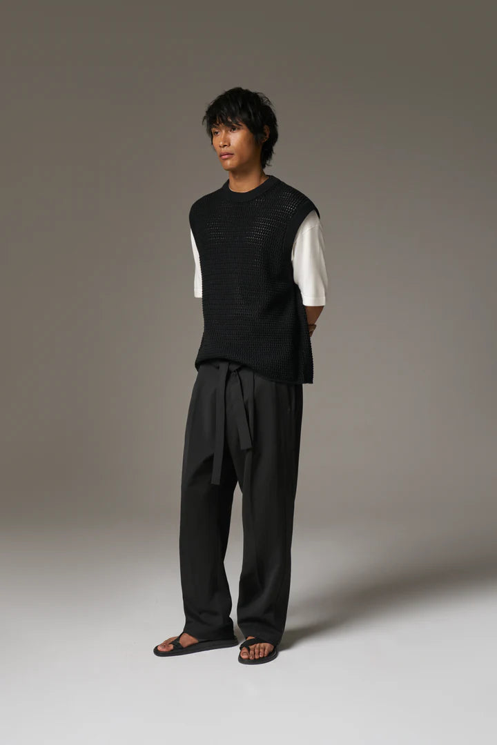 SMART TIE BELTED TROUSERS BLACK
