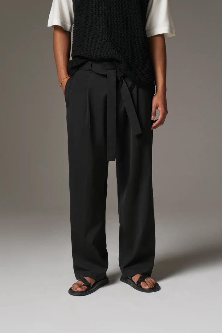 SMART TIE BELTED TROUSERS BLACK