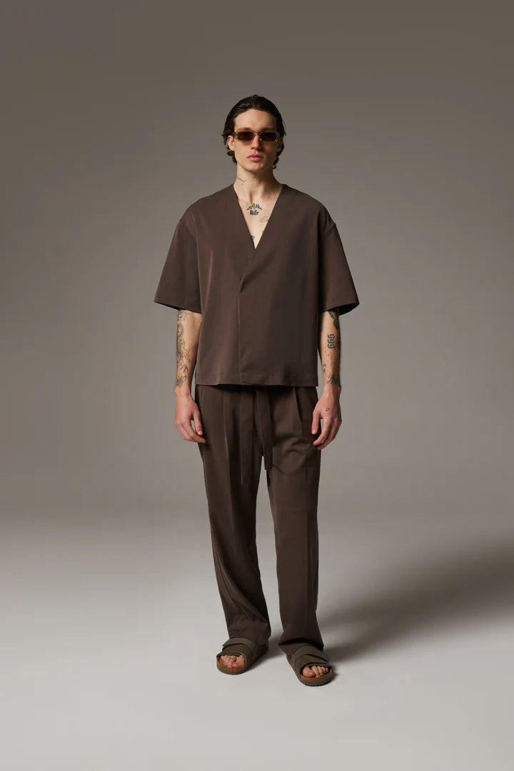 SMART TIE BELTED TROUSERS BROWN