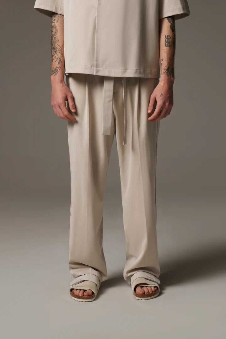 SMART TIE BELTED TROUSERS STONE