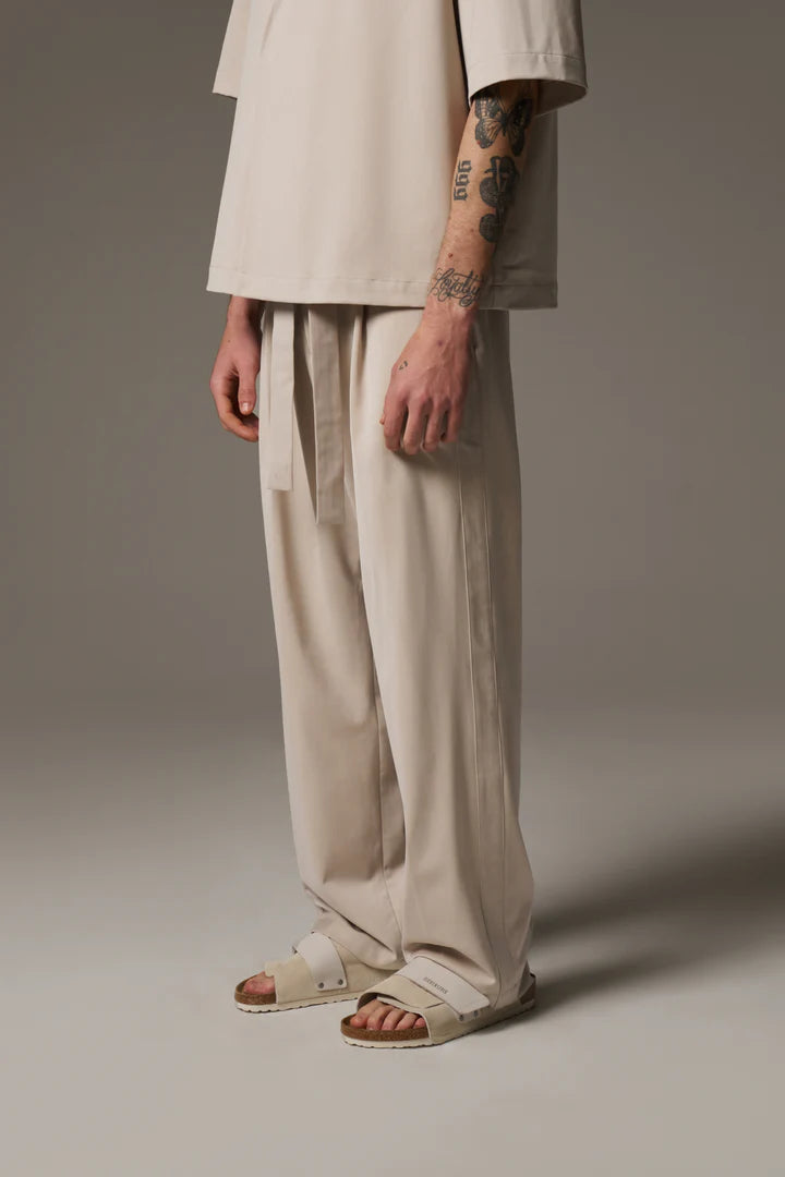 SMART TIE BELTED TROUSERS STONE
