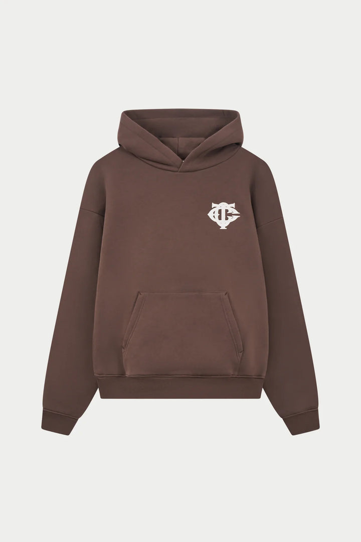 HEAVYWEIGHT MONOGRAM APPLIQUE EMBLEM HOODIE BROWN