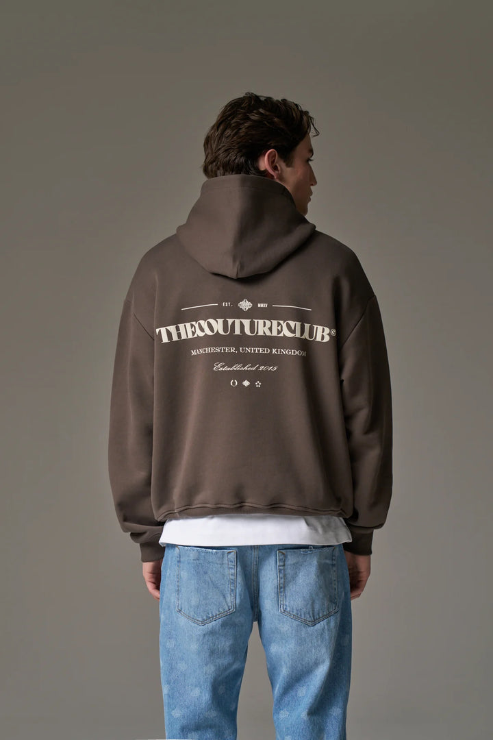 MIXED FONT GRAPHIC HOODIE BROWN