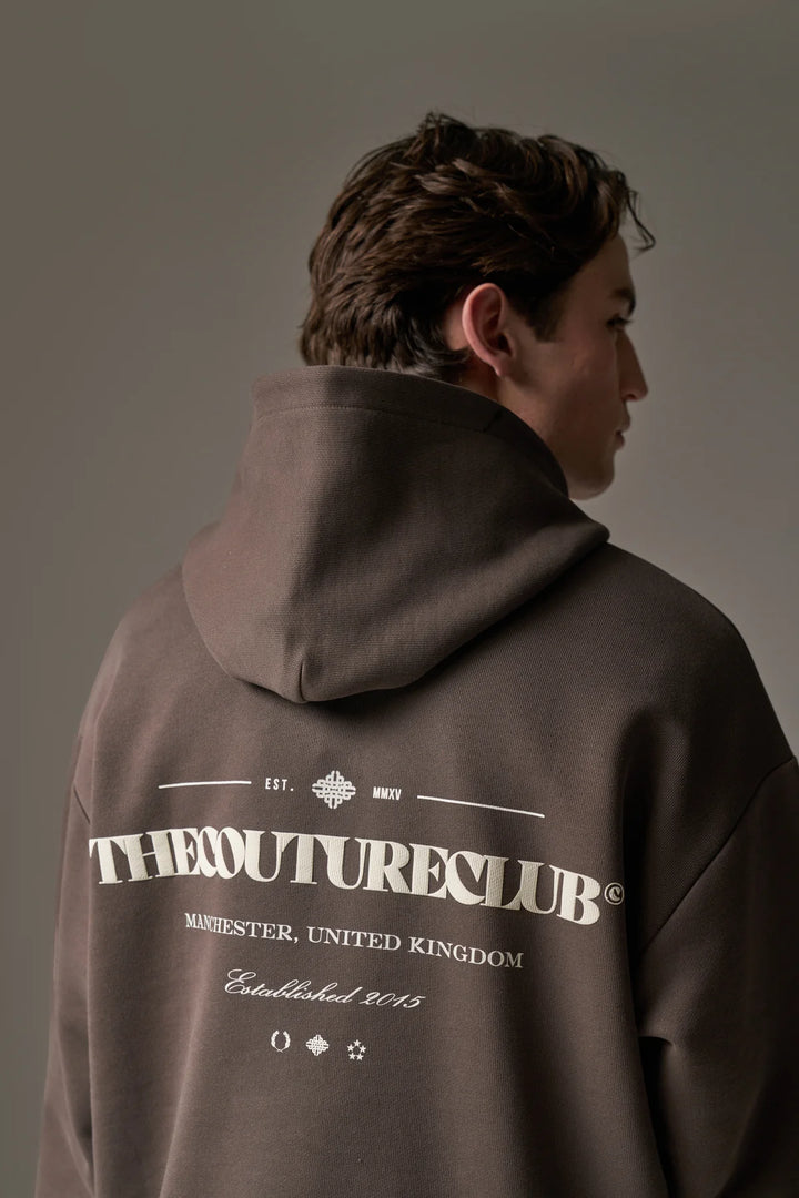 MIXED FONT GRAPHIC HOODIE BROWN